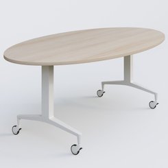[Pas de famille] - [Pas de sous famille] - Table ovale de la gamme LEM 200-110 cm. Plateau Acacia et pietement Blanc.