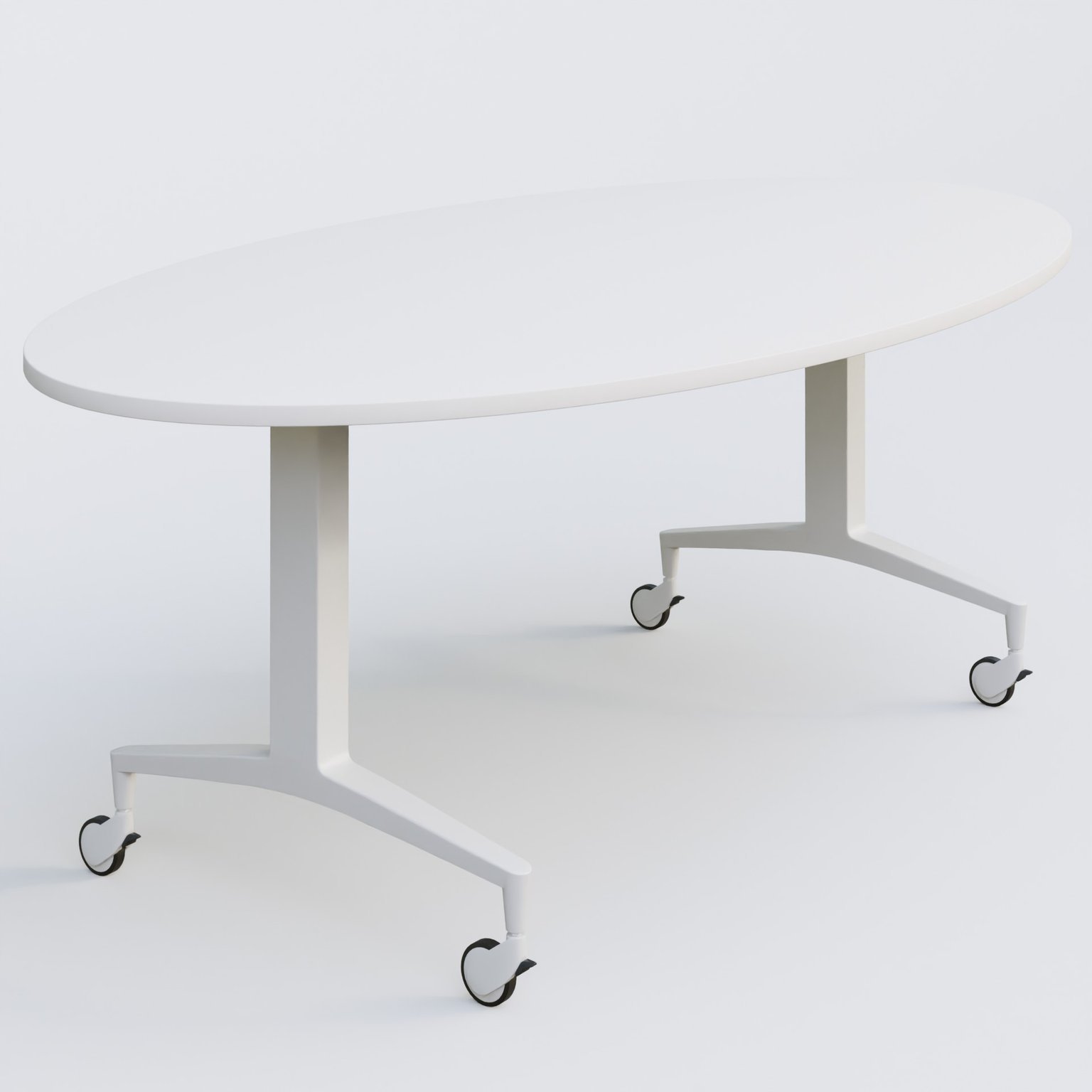 Table ovale de la gamme LEM 200-110 cm. Plateau Blanc et pietement Blanc.