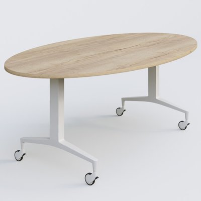 [Pas de famille] - [Pas de sous famille] - Table ovale de la gamme LEM 200-110 cm. Plateau Chêne naturel et pietement Blanc.