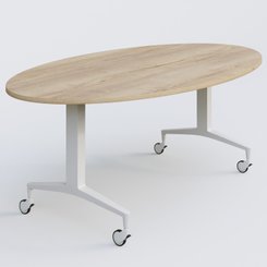 [Pas de famille] - [Pas de sous famille] - Table ovale de la gamme LEM 200-110 cm. Plateau Chêne naturel et pietement Blanc.