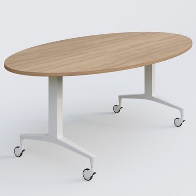 [Pas de famille] - [Pas de sous famille] - Table ovale de la gamme LEM 200-110 cm. Plateau Noyer et pietement Blanc.