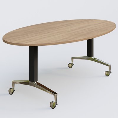 [Pas de famille] - [Pas de sous famille] - Table ovale de la gamme LEM 200-110 cm. Plateau Noyer et pietement Noir/Chrome.