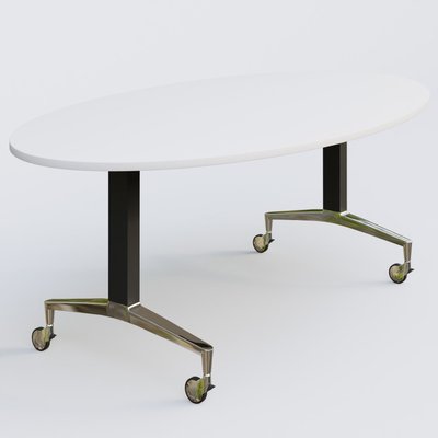 [Pas de famille] - [Pas de sous famille] - Table ovale de la gamme LEM 200-110 cm. Plateau Blanc et pietement Noir/Chrome.