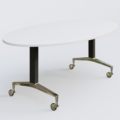 [Pas de famille] - [Pas de sous famille] - Table ovale de la gamme LEM 200-110 cm. Plateau Blanc et pietement Noir/Chrome.
