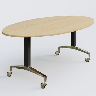 [Pas de famille] - [Pas de sous famille] - Table ovale de la gamme LEM 200-110 cm. Plateau Chêne clair et pietement Noir/Chrome.