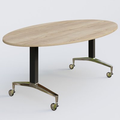 [Pas de famille] - [Pas de sous famille] - Table ovale de la gamme LEM 200-110 cm. Plateau Chêne naturel et pietement Noir/Chrome.