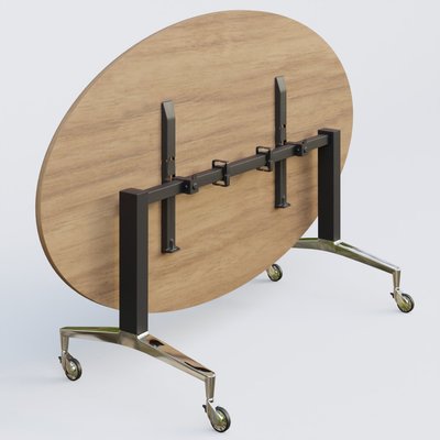[Pas de famille] - [Pas de sous famille] - Table ovale de la gamme LEM 200-110 cm. Plateau Noyer et pietement Noir/Chrome.