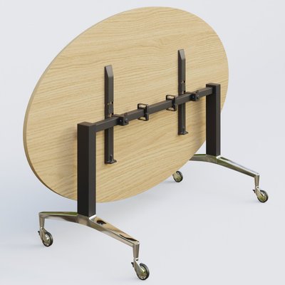 [Pas de famille] - [Pas de sous famille] - Table ovale de la gamme LEM 200-110 cm. Plateau Chêne clair et pietement Noir/Chrome.