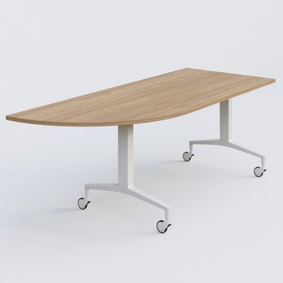 [Pas de famille] - [Pas de sous famille] - Module d'angle à 90° intégré coté gauche de la gamme LEM 200-110 cm. Plateau Noyer et pietement Blanc.