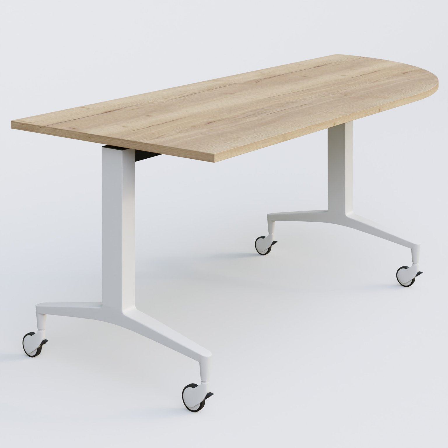 Module d'angle à 90° intégré coté droit de la gamme LEM 200-110 cm. Plateau Chêne naturel et pietement Blanc.
