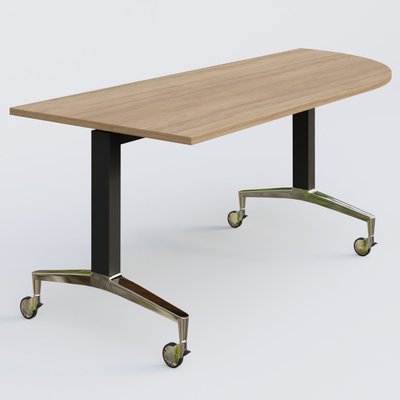 [Pas de famille] - [Pas de sous famille] - Module d'angle à 90° intégré coté droit de la gamme LEM 200-110 cm. Plateau Noyer et pietement Noir/Chrome.