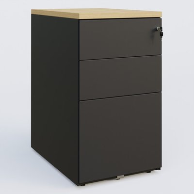 CAISSONS  - Hauteur de bureau - Caisson hauteur de bureau métalique 3 tiroirs avec top de finition, profondeur 60cm. Plateau Chêne clair et caisson Noir.