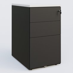 CAISSONS  - Hauteur de bureau - Caisson hauteur de bureau métalique 3 tiroirs avec top de finition, profondeur 60cm. Plateau Blanc et caisson Noir.