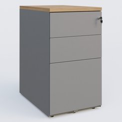 CAISSONS  - Hauteur de bureau - Caisson hauteur de bureau métalique 3 tiroirs avec top de finition, profondeur 60cm. Plateau Noyer et caisson Aluminium.