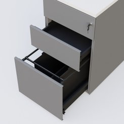 CAISSONS  - Hauteur de bureau - Caisson hauteur de bureau métalique 3 tiroirs avec top de finition, profondeur 60cm. Plateau Blanc et caisson Aluminium.