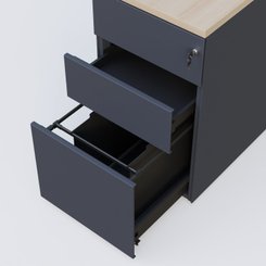 CAISSONS  - Hauteur de bureau - Caisson hauteur de bureau métalique 3 tiroirs avec top de finition, profondeur 60cm. Plateau Acacia et caisson Anthracite.