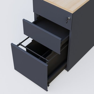 CAISSONS  - Hauteur de bureau - Caisson hauteur de bureau métalique 3 tiroirs avec top de finition, profondeur 80cm. Plateau Hêtre et caisson Anthracite.