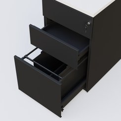 CAISSONS  - Hauteur de bureau - Caisson hauteur de bureau métalique 3 tiroirs avec top de finition, profondeur 60cm. Plateau Blanc et caisson Noir.