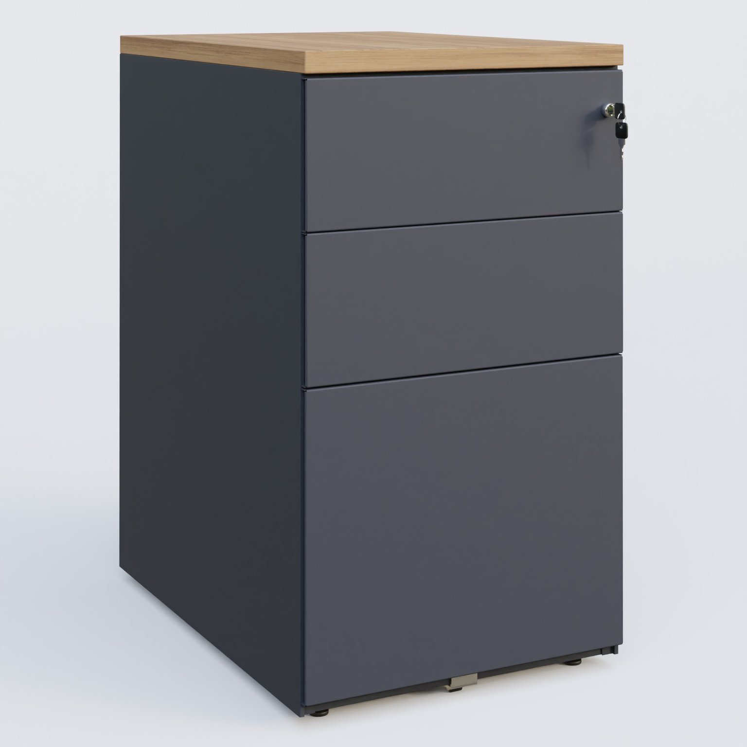 Caisson hauteur de bureau métalique 3 tiroirs avec top de finition, profondeur 80cm. Plateau Noyer et caisson Anthracite.