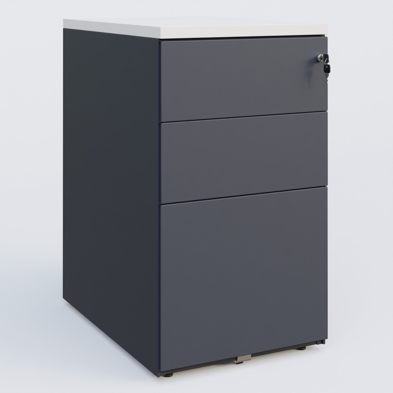 Caisson hauteur de bureau métalique 3 tiroirs avec top de finition, profondeur 80cm. Plateau Blanc et caisson Anthracite.