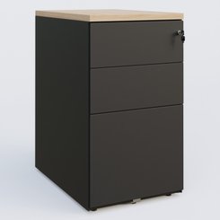 CAISSONS  - Hauteur de bureau - Caisson hauteur de bureau métalique 3 tiroirs avec top de finition, profondeur 80cm. Plateau Hêtre et caisson Noir.