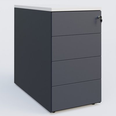 RANGEMENT - CAISSONS  - Caisson hauteur de bureau métalique 4 tiroirs avec top de finition, profondeur 80cm. Plateau Blanc et caisson Anthracite.