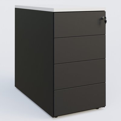 [Pas de famille] - [Pas de sous famille] - Caisson hauteur de bureau métalique 4 tiroirs avec top de finition, profondeur 80cm. Plateau Blanc et caisson Noir.