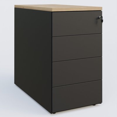 [Pas de famille] - [Pas de sous famille] - Caisson hauteur de bureau métalique 4 tiroirs avec top de finition, profondeur 80cm. Plateau Chêne naturel et caisson Noir.