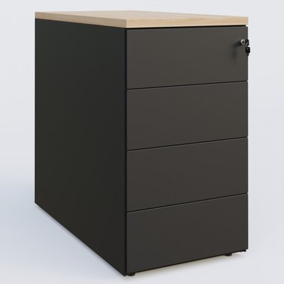 [Pas de famille] - [Pas de sous famille] - Caisson hauteur de bureau métalique 4 tiroirs avec top de finition, profondeur 80cm. Plateau Hêtre et caisson Noir.