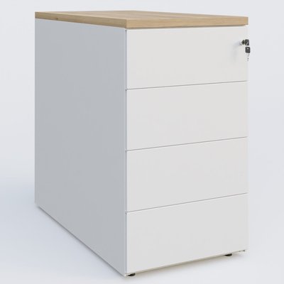 [Pas de famille] - [Pas de sous famille] - Caisson hauteur de bureau métalique 4 tiroirs avec top de finition, profondeur 60cm. Plateau Chêne naturel et caisson Blanc.
