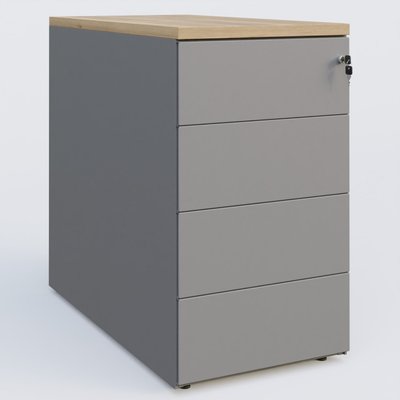 [Pas de famille] - [Pas de sous famille] - Caisson hauteur de bureau métalique 4 tiroirs avec top de finition, profondeur 60cm. Plateau Chêne naturel et caisson Aluminium.