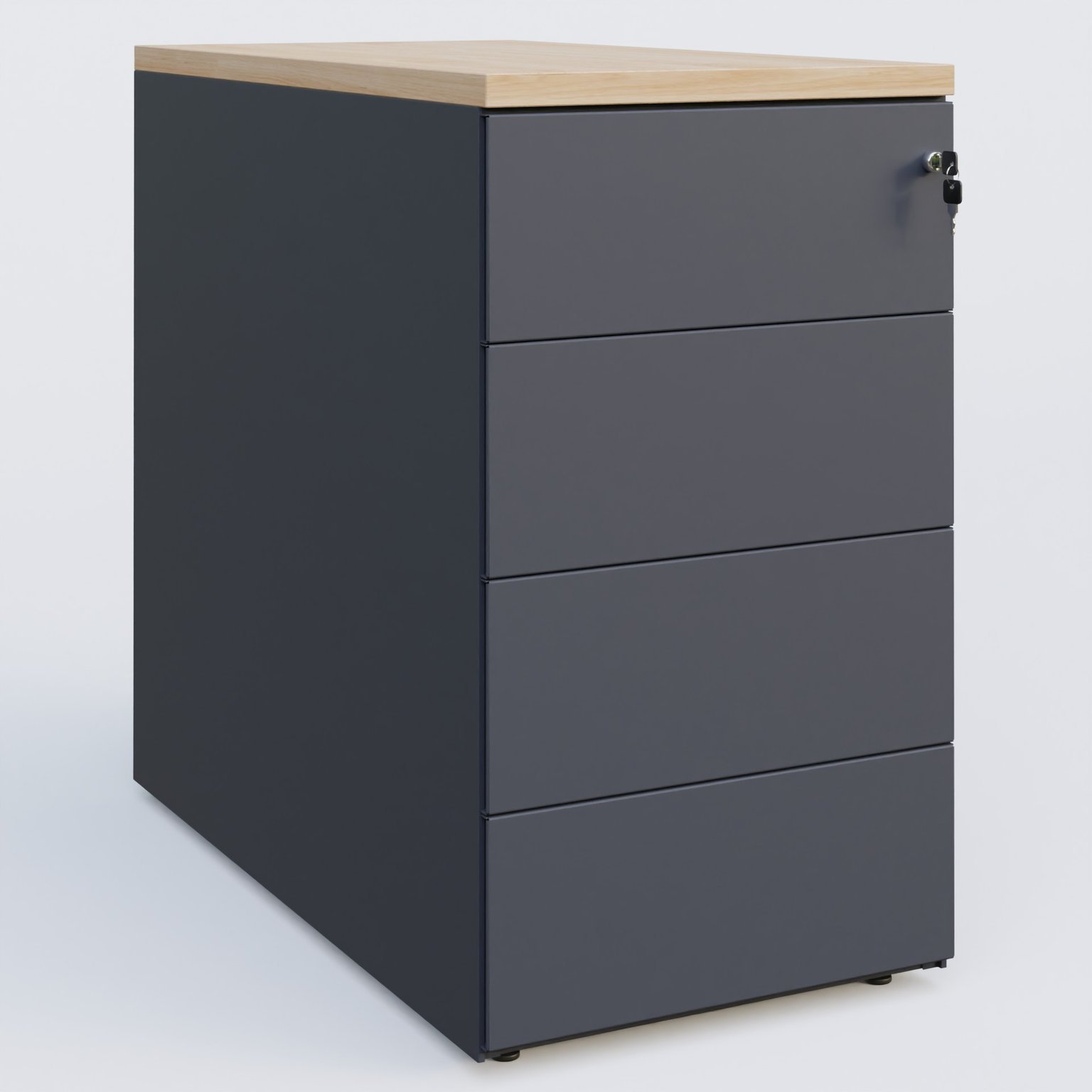 Caisson hauteur de bureau métalique 4 tiroirs avec top de finition, profondeur 60cm. Plateau Hêtre et caisson Anthracite.