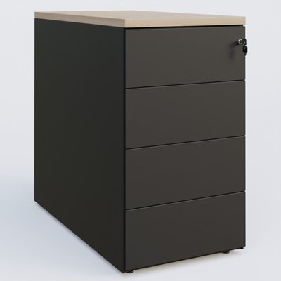[Pas de famille] - [Pas de sous famille] - Caisson hauteur de bureau métalique 4 tiroirs avec top de finition, profondeur 60cm. Plateau Acacia et caisson Noir.