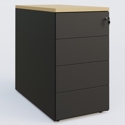 [Pas de famille] - [Pas de sous famille] - Caisson hauteur de bureau métalique 4 tiroirs avec top de finition, profondeur 60cm. Plateau Chêne clair et caisson Noir.