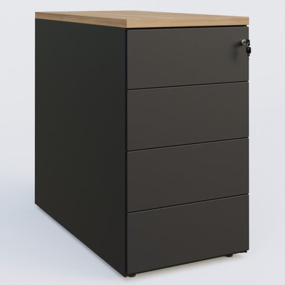 [Pas de famille] - [Pas de sous famille] - Caisson hauteur de bureau métalique 4 tiroirs avec top de finition, profondeur 60cm. Plateau Noyer et caisson Noir.