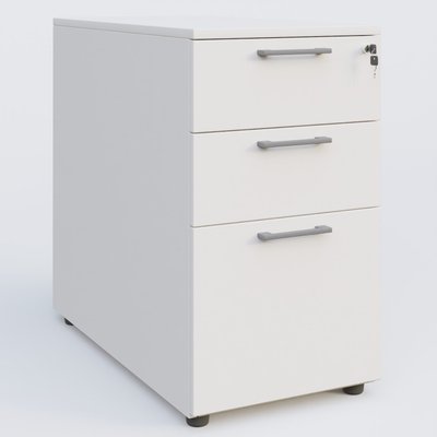 [Pas de famille] - [Pas de sous famille] - Caisson hauteur de bureau mélamine 3 tiroirs, profondeur 60cm. Caisson Blanc et poignets Aluminium.