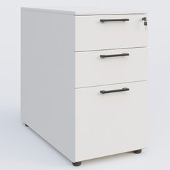 CAISSONS  - Hauteur de bureau - Caisson hauteur de bureau mélamine 3 tiroirs, profondeur 60cm. Caisson Blanc et poignets Noir.