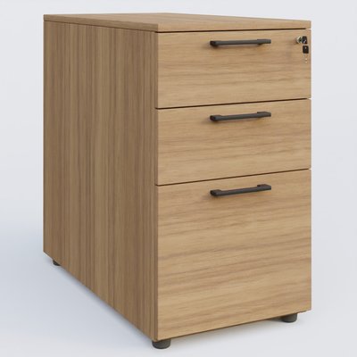 [Pas de famille] - [Pas de sous famille] - Caisson hauteur de bureau mélamine 3 tiroirs, profondeur 60cm. Caisson Noyer et poignets Noir.
