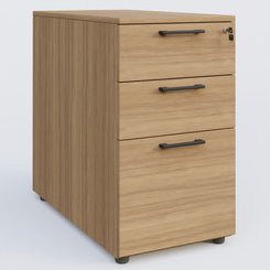[Pas de famille] - [Pas de sous famille] - Caisson hauteur de bureau mélamine 3 tiroirs, profondeur 60cm. Caisson Noyer et poignets Noir.