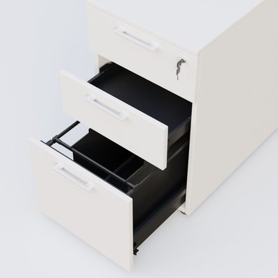 CAISSONS  - Hauteur de bureau - Caisson hauteur de bureau mélamine 3 tiroirs, profondeur 80cm. Caisson Blanc et poignets Blanc.