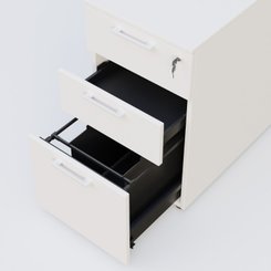 CAISSONS  - Hauteur de bureau - Caisson hauteur de bureau mélamine 3 tiroirs, profondeur 80cm. Caisson Blanc et poignets Blanc.