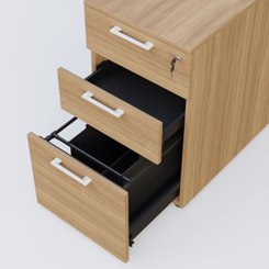 [Pas de famille] - [Pas de sous famille] - Caisson hauteur de bureau mélamine 3 tiroirs, profondeur 60cm. Caisson Noyer et poignets Blanc.
