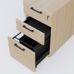 [Pas de famille] - [Pas de sous famille] - Caisson hauteur de bureau mélamine 3 tiroirs, profondeur 60cm. Caisson Acacia et poignets Noir.