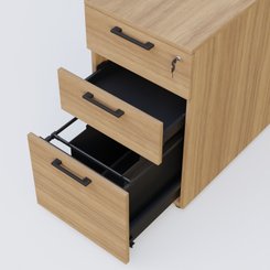 [Pas de famille] - [Pas de sous famille] - Caisson hauteur de bureau mélamine 3 tiroirs, profondeur 60cm. Caisson Noyer et poignets Noir.