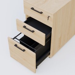 [Pas de famille] - [Pas de sous famille] - Caisson hauteur de bureau mélamine 3 tiroirs, profondeur 60cm. Caisson Hêtre et poignets Noir.