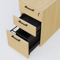 [Pas de famille] - [Pas de sous famille] - Caisson hauteur de bureau mélamine 3 tiroirs, profondeur 60cm. Caisson Chêne clair et poignets Noir.