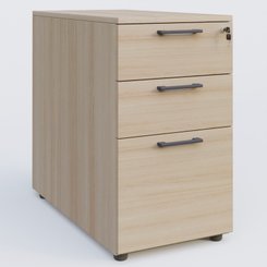 CAISSONS  - Hauteur de bureau - Caisson hauteur de bureau mélamine 3 tiroirs, profondeur 80cm. Caisson Acacia et poignets Anthracite.