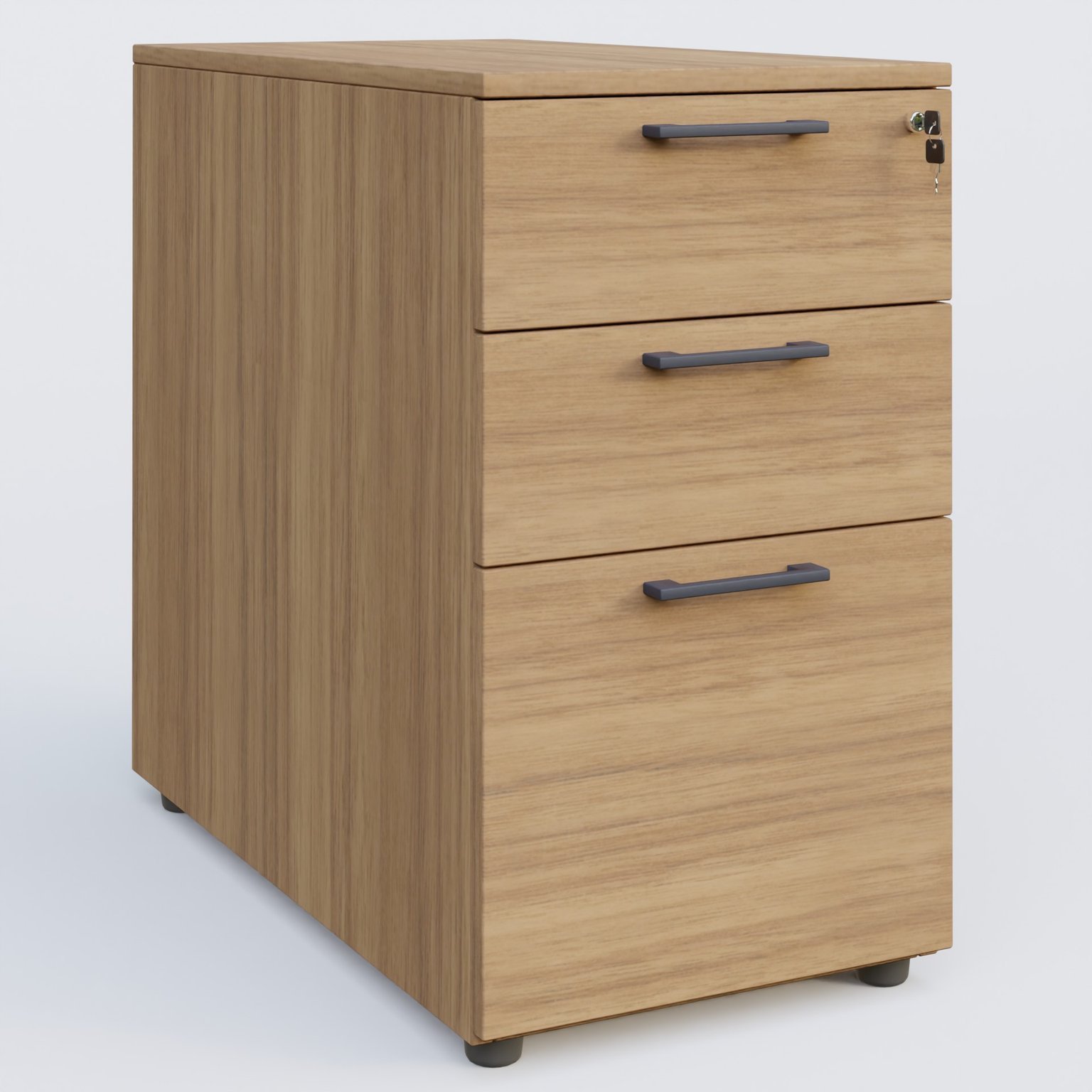 Caisson hauteur de bureau mélamine 3 tiroirs, profondeur 80cm. Caisson Noyer et poignets Anthracite.