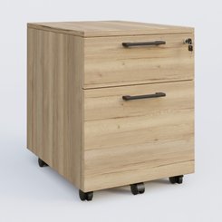 [Pas de famille] - [Pas de sous famille] - Caisson mobile mélamine 2 tiroirs, hauteur 55 cm. Caisson Chêne naturel et poignets Noir.