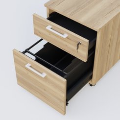 [Pas de famille] - [Pas de sous famille] - Caisson mobile mélamine 2 tiroirs, hauteur 55 cm. Caisson Chêne naturel et poignets Blanc.